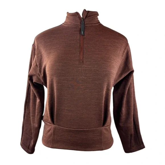 Athleta Altitude Polartec Half Zip Sweatshirt Mahogany Heather Brown Crop Small - Picture 3 of 14